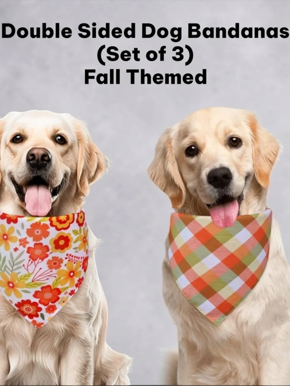 Fall Dog Bandanas (3 Pack) – Large Reversible Pumpkin & Plaid